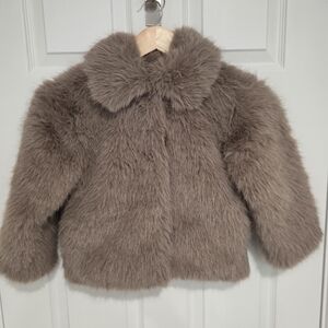 GAP Kids Plush Faux Fur Jacket in Taupe Brown